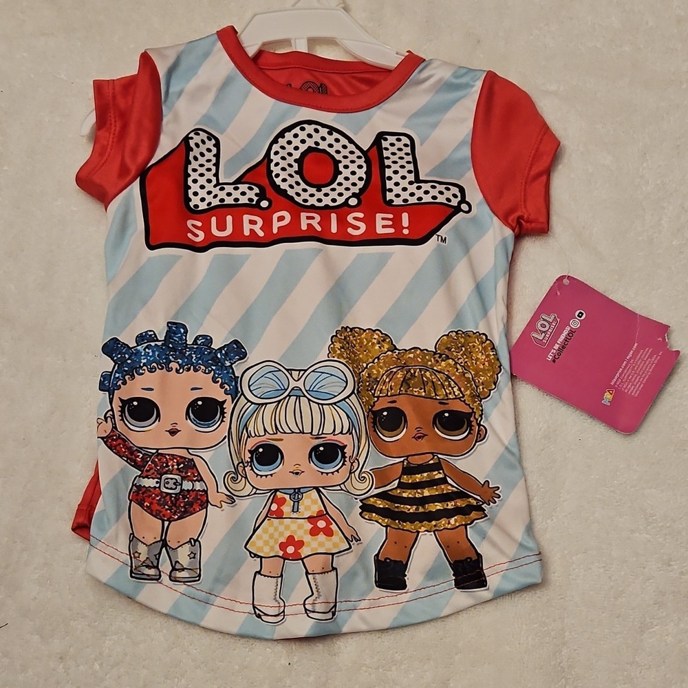 LOL Surprise Girls Red Graphic T-Shirt Size 4 Short Sleeve Crew Neck‎ Polyester